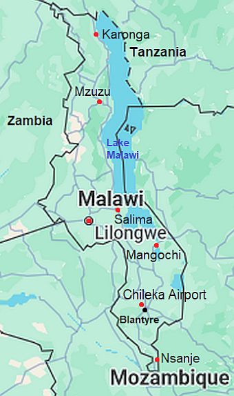 Carte avec les villes - Malawi