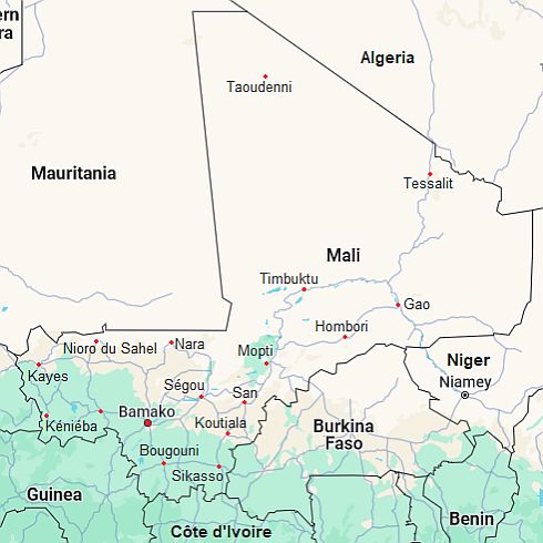 Carte avec les villes - Mali