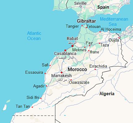 Carte avec les villes - Maroc