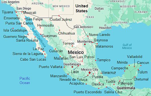 Carte avec les villes - Mexique