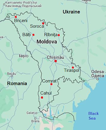 Carte avec les villes - Moldavie