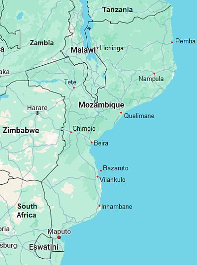 Carte avec les villes - Mozambique