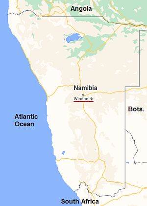 Windhoek, position dans la carte