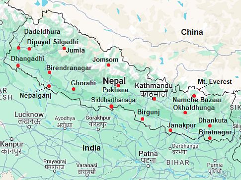 Carte avec les villes - Nepal