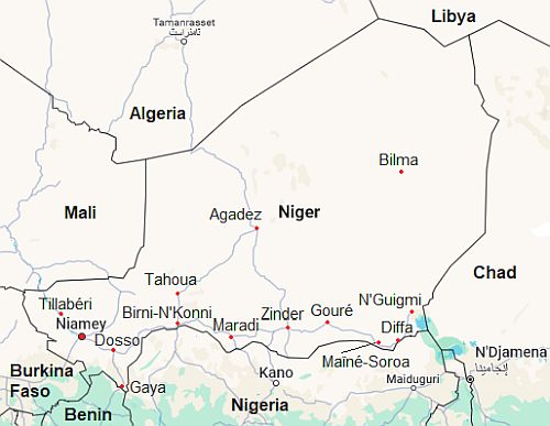 Carte avec les villes - Niger