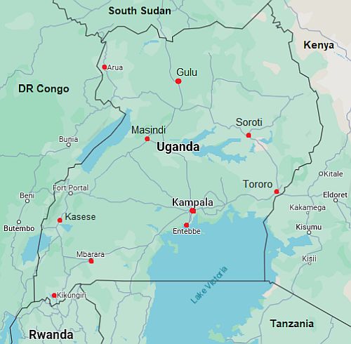 Carte avec les villes - Ouganda