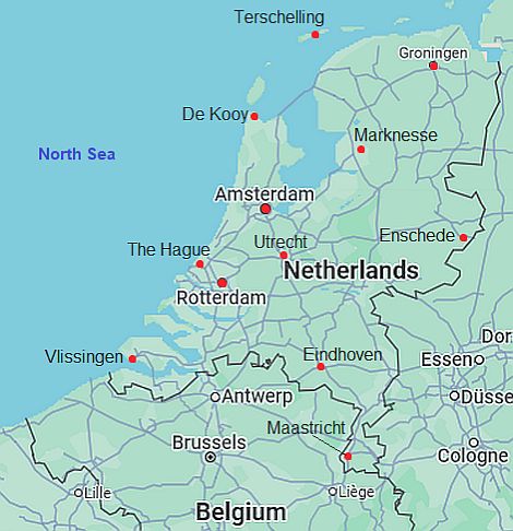 Carte avec les villes - Pays Bas