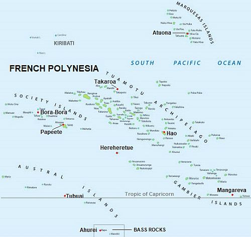 Carte avec les villes - Polynesie Française