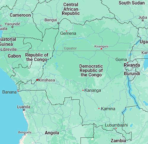 Carte avec les villes - Republique Democratique Congo