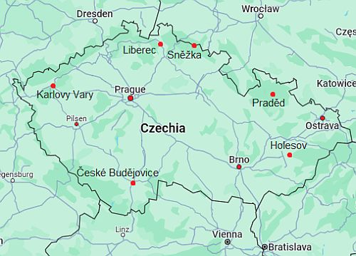 Carte avec les villes - Republique Tcheque