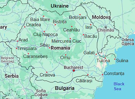 Carte avec les villes - Roumanie
