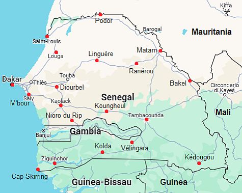 Carte avec les villes - Senegal