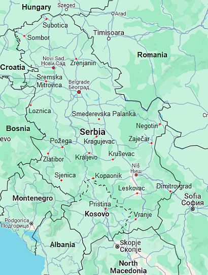 Carte avec les villes - Serbie
