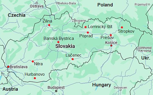 Carte avec les villes - Slovaquie
