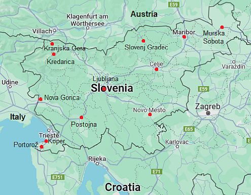 Carte avec les villes - Slovenie