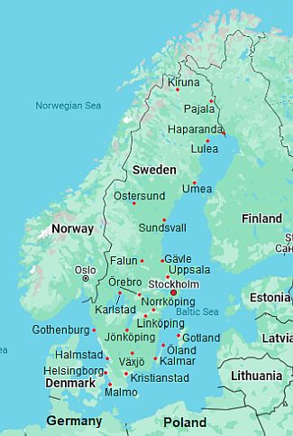 Carte avec les villes - Suede