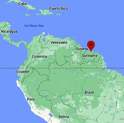 Paramaribo, position dans la carte
