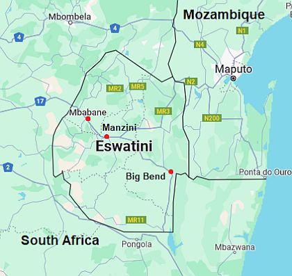 Carte avec les villes - Swaziland