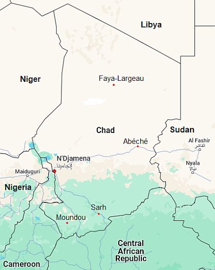 Carte avec les villes - Tchad