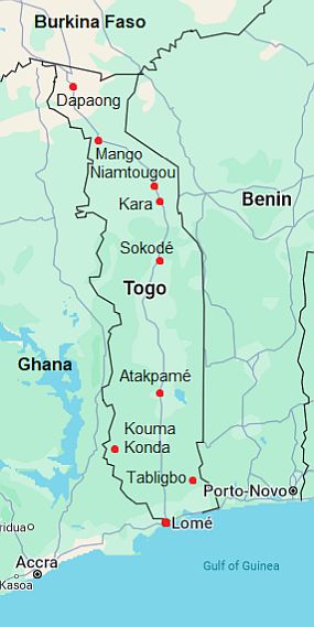 Carte avec les villes - Togo