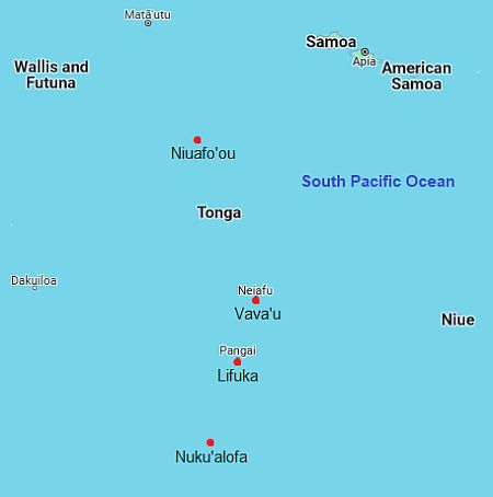 Carte avec les villes - Tonga