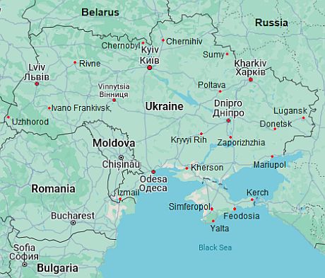 Carte avec les villes - Ukraine