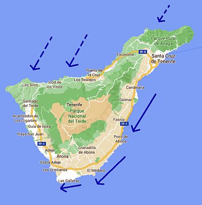Les zones côtières de Tenerife les plus exposées au vent