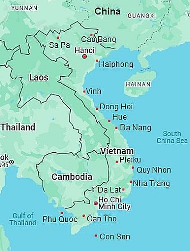 Carte avec les villes - Vietnam
