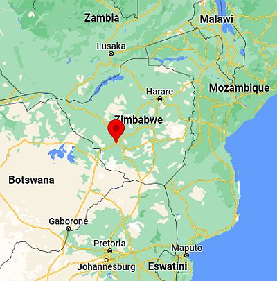 Bulawayo, position dans la carte